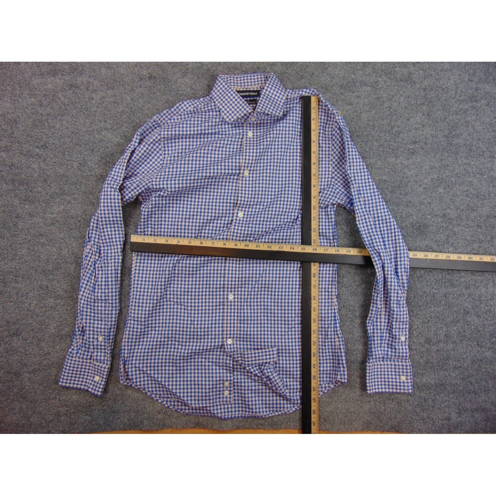Country Road Shirt Mens Med Slim Fit Blue White Gingham Check Italian Fabric - Picture 3 of 7